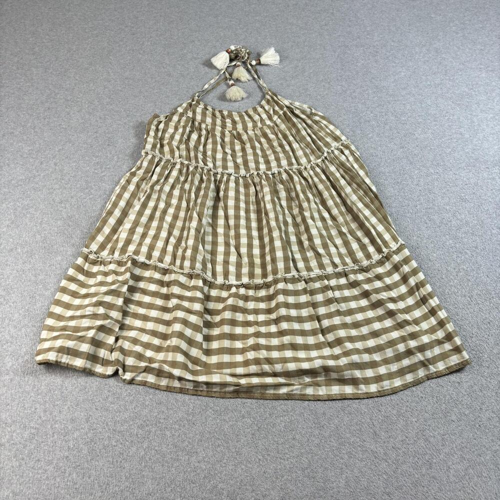 Maaji Cover Up Dress Womens Large Beige Gingham Halter Tassel Swim Beach Resort